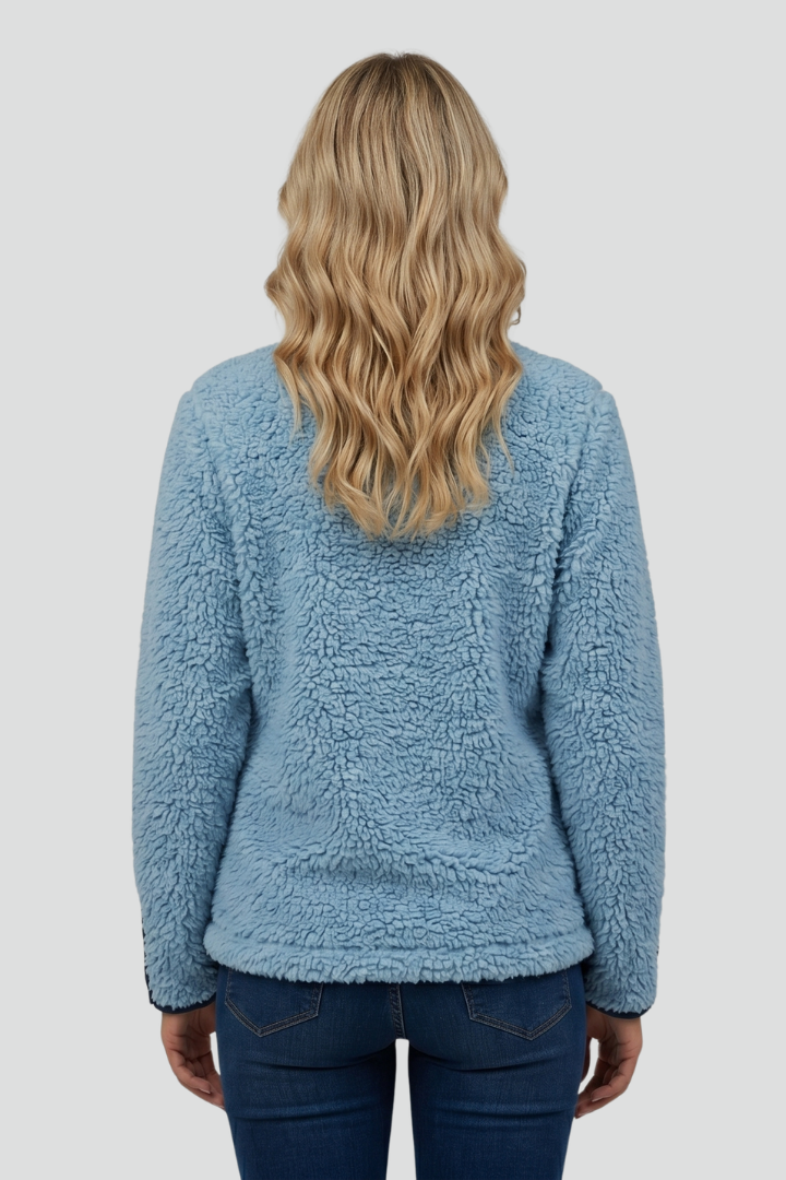 Women's Fleece Jacket with Stand-Up Collar and Contrast Trim